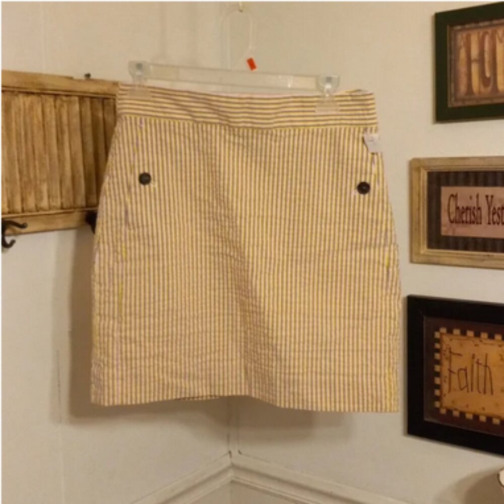 J. Crew Striped Mini Skirt Stretch Seersucker Pink Green Yellow White Size 4